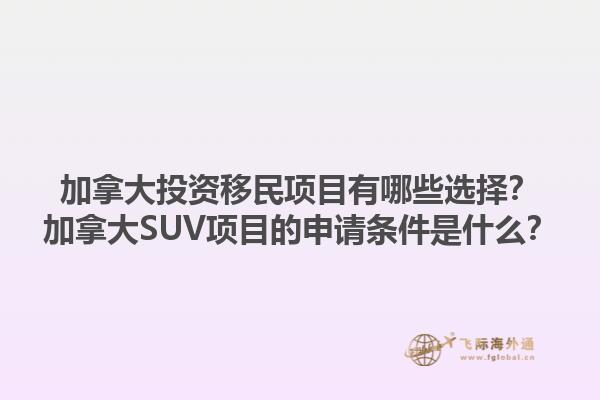 加拿大投資移民項目有哪些選擇？加拿大SUV項目的申請條件是什么？